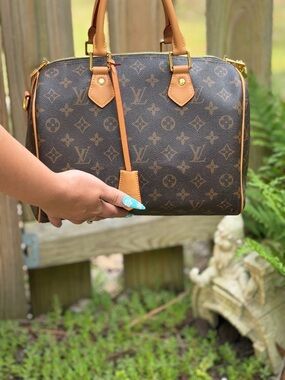 Louis Vuitton Brown Monogram Speedy 25 with Tan Leather Trim